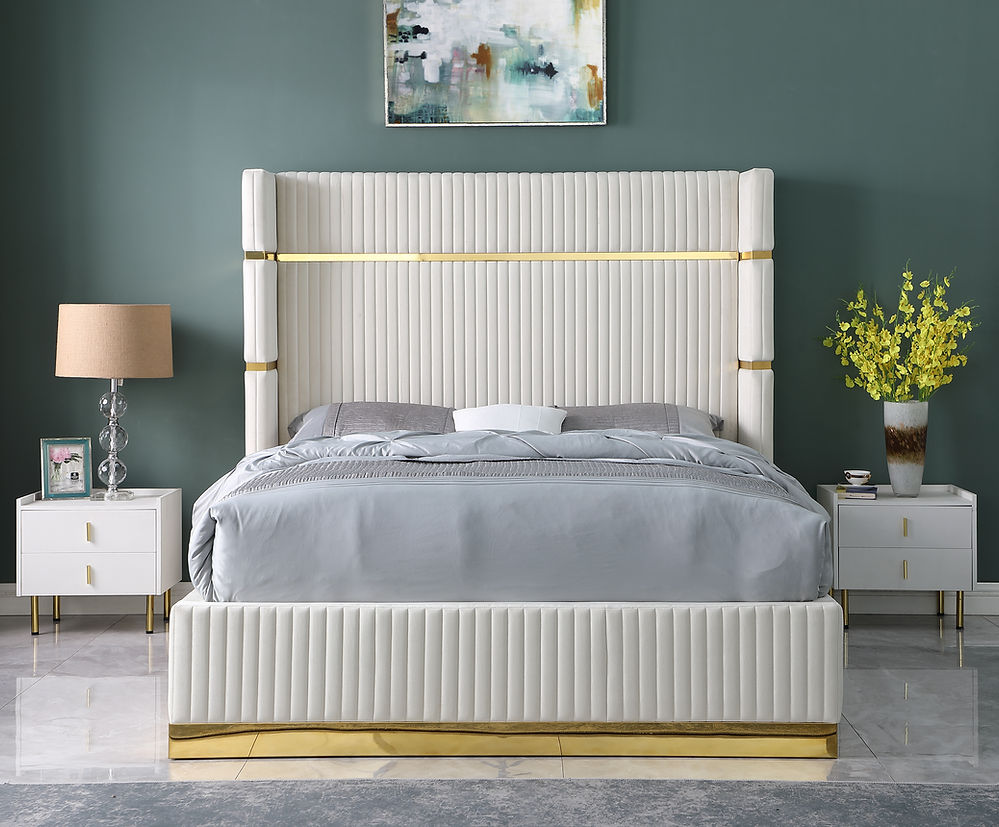 B786 Aspen Cream Velvet Platform Bed