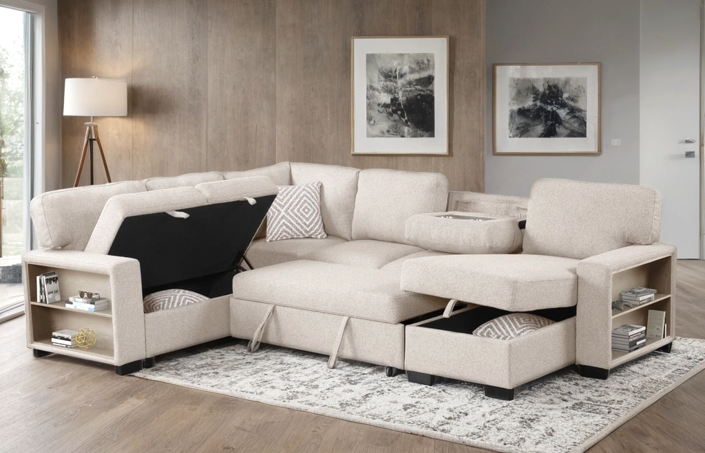 Atlantic Beige Sectional With Pull-Out Bed **ON SALE**