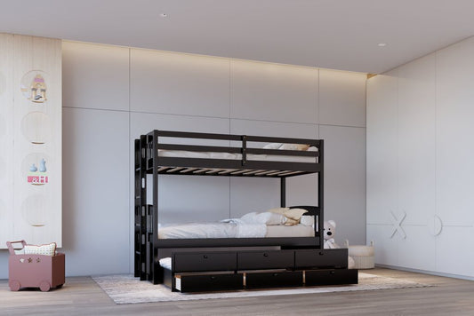 BB42 TWIN/TWIN Bunk Bed w/Twin Trundle + 3 Drawers (Black) **NEW ARRIVAL**