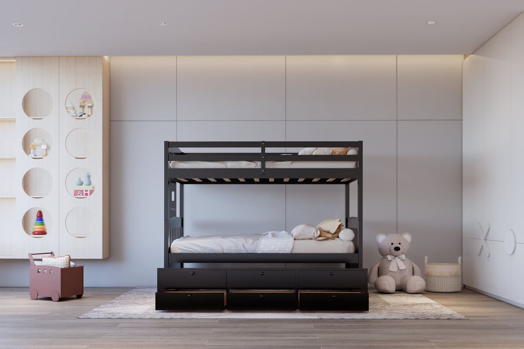 BB42 TWIN/TWIN Bunk Bed w/Twin Trundle + 3 Drawers (Black) **NEW ARRIVAL**