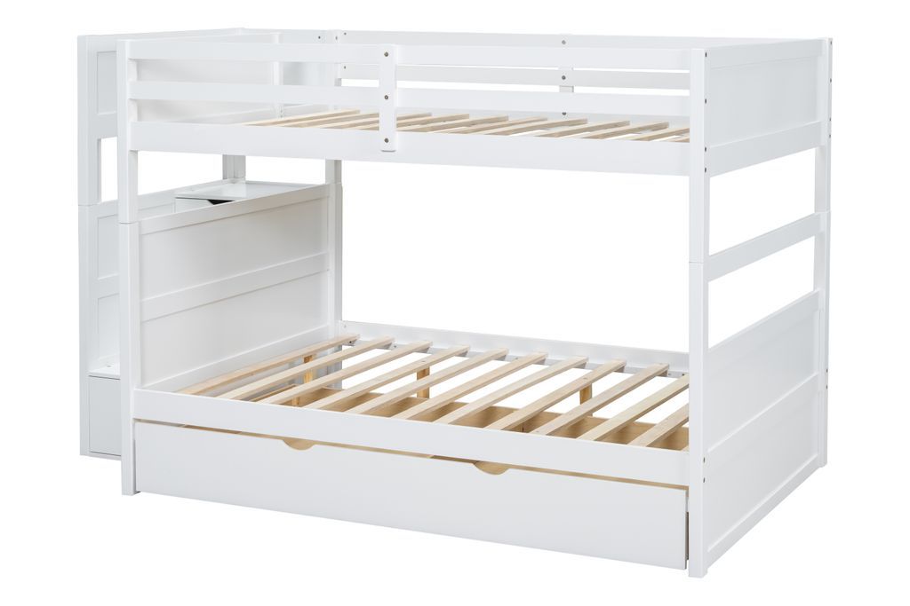 BB51 FULL/FULL Bunk Bed w/Twin Trundle + Staircase Storage