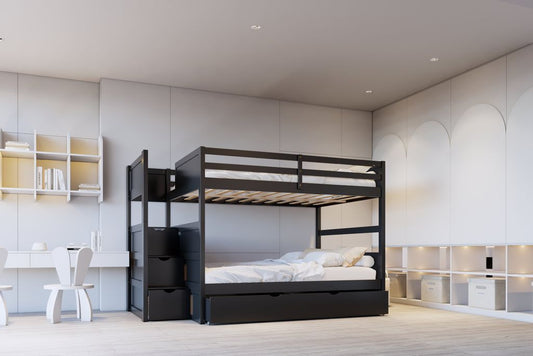 BB52 FULL/FULL Bunk Bed w/Twin Trundle + Staircase Storage **NEW ARRIVAL**