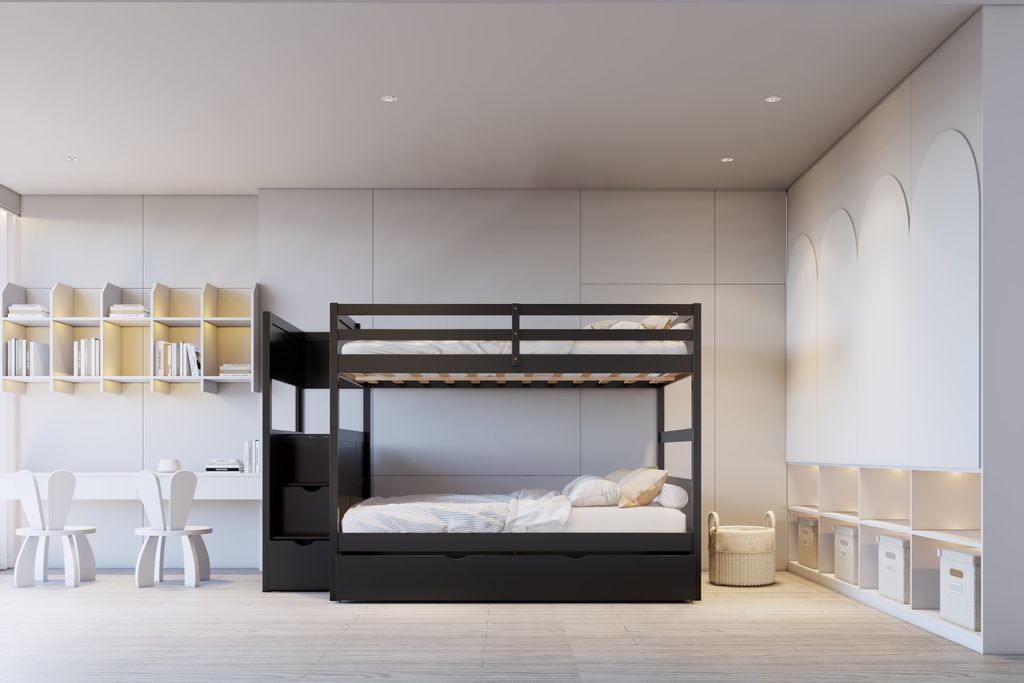 BB52 FULL/FULL Bunk Bed w/Twin Trundle + Staircase Storage **NEW ARRIVAL**