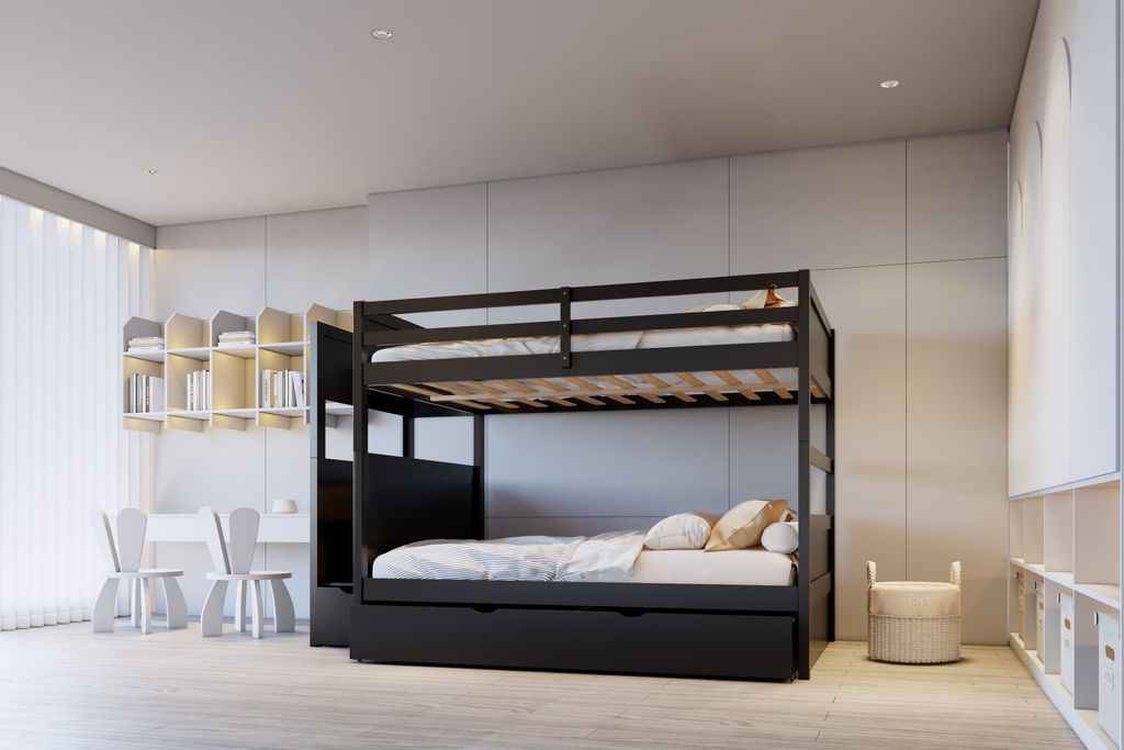 BB52 FULL/FULL Bunk Bed w/Twin Trundle + Staircase Storage **NEW ARRIVAL**