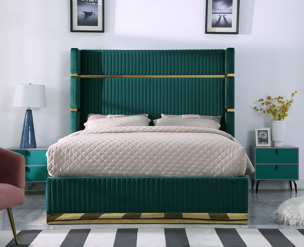 B786 Aspen Green Velvet Platform Bed