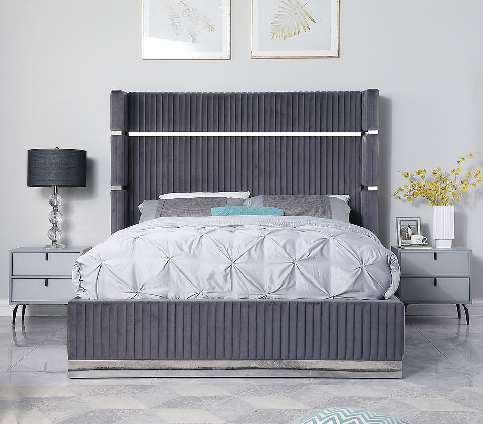 B786 Aspen Grey Velvet Platform Bed