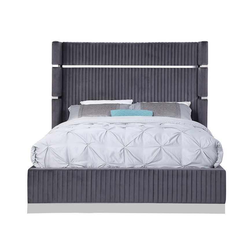 B786 Aspen Grey Velvet Platform Bed