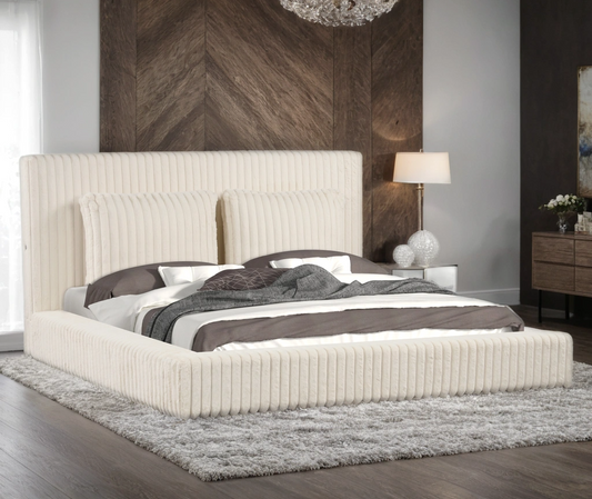 Lauren Beige Platform Bed (w/ USB PORTS) - Queen, King **NEW ARRIVAL**