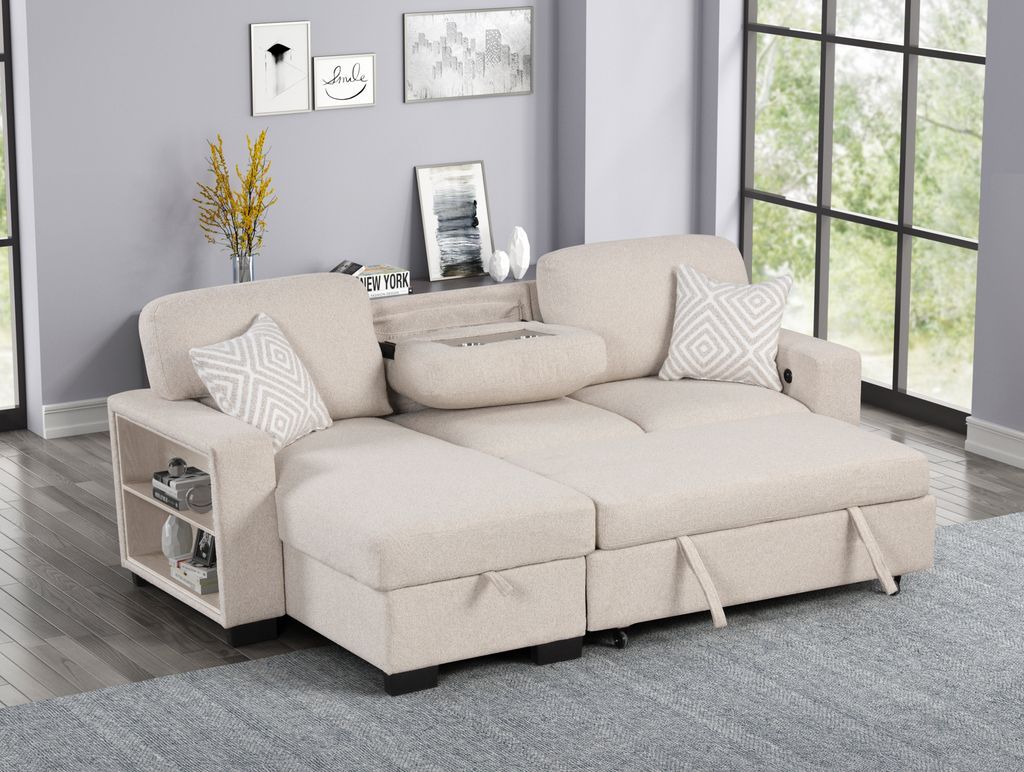 Pacific Beige Reversible Sectional With Pull-Out Bed **ON SALE**