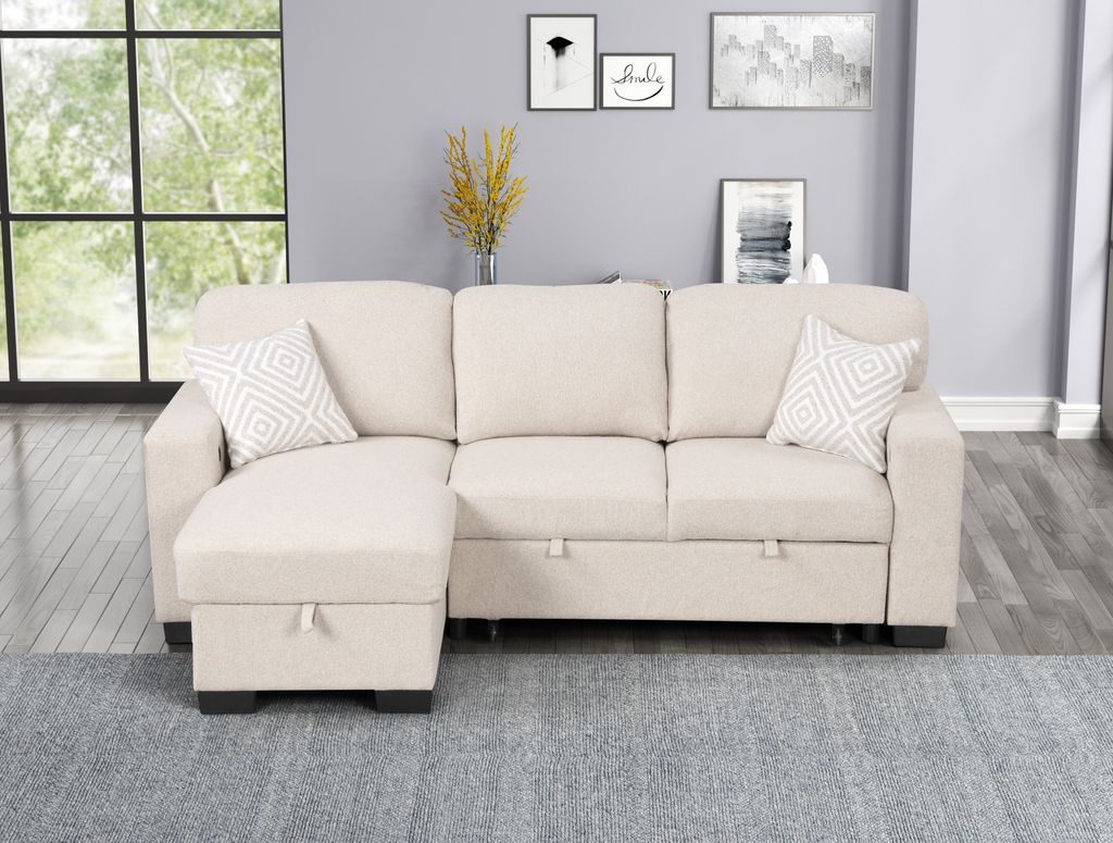 Pacific Beige Reversible Sectional With Pull-Out Bed **ON SALE**