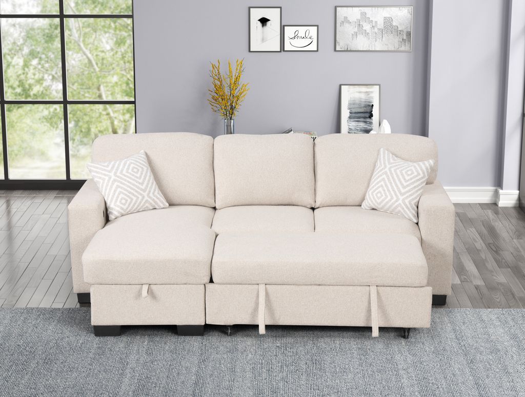 Pacific Beige Reversible Sectional With Pull-Out Bed **ON SALE**