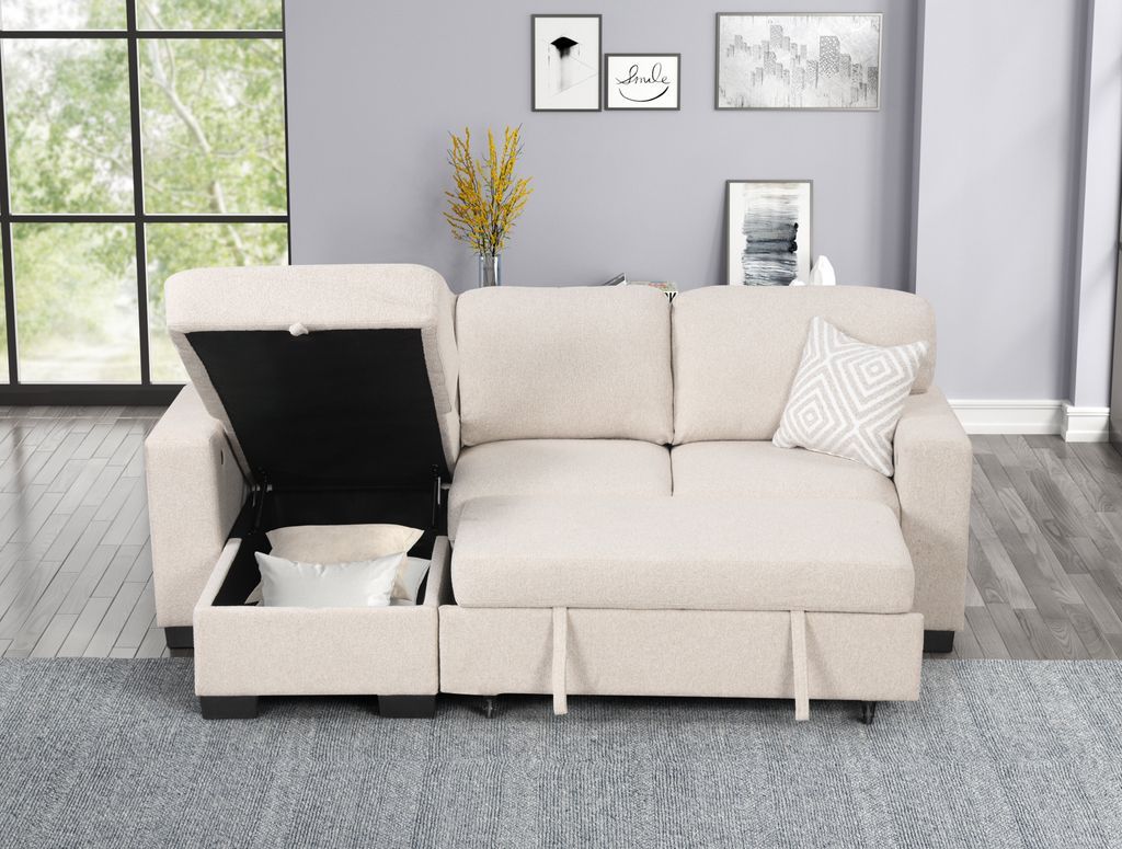 Pacific Beige Reversible Sectional With Pull-Out Bed **ON SALE**