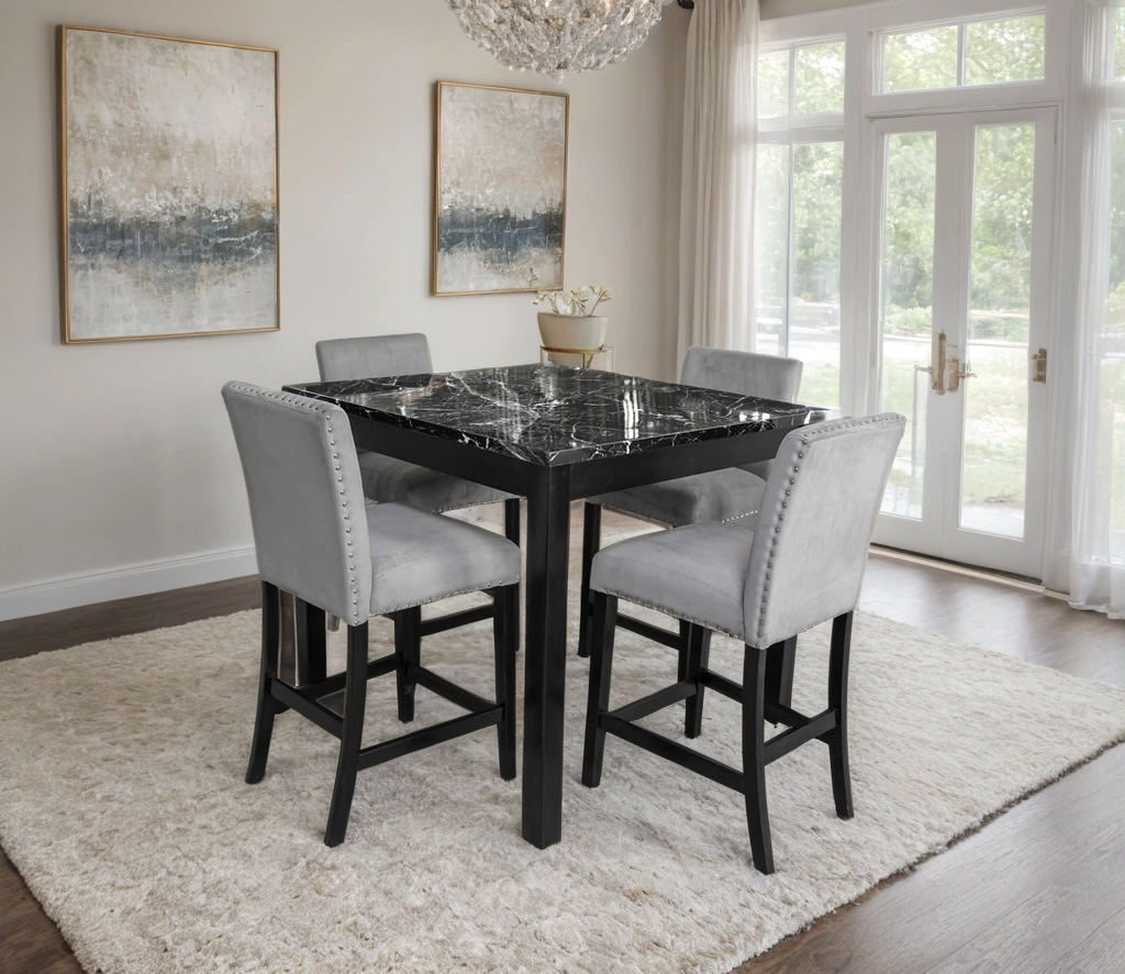 Dior Oynx Gray - Pub Table + 4 Chair Set (5 PC dining Set)