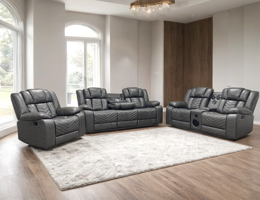 Ace Gray - 3PC Reclining Set 3PCS - Sofa and Loveseat, & Recliner