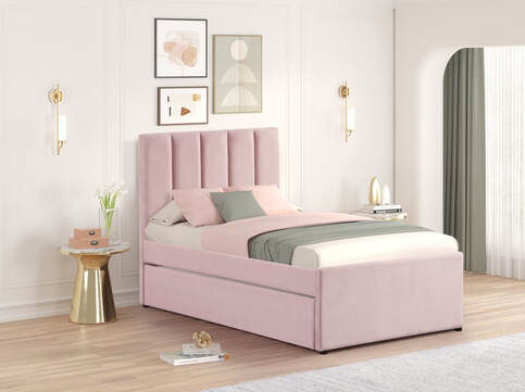 MAYA - Pink Twin, Full Platform Bed w/ Trundle