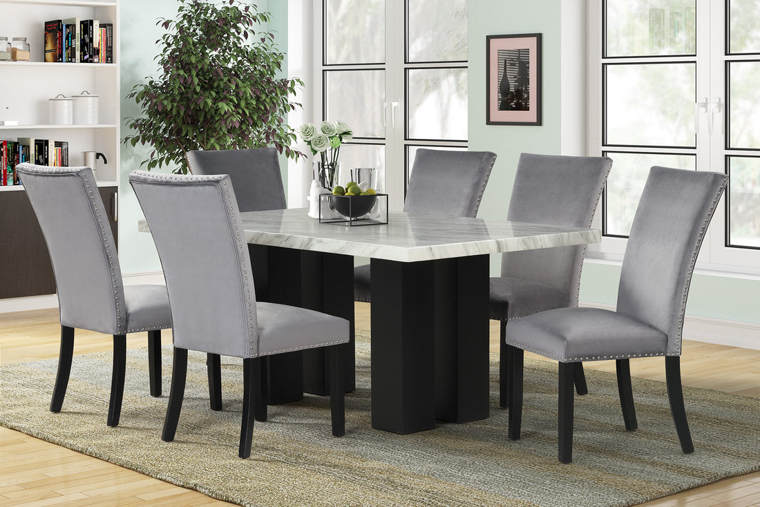 1220 Gray - (FAUX MARBLE) Dining Table + 6 Chair Set (7 PC dining Set)
