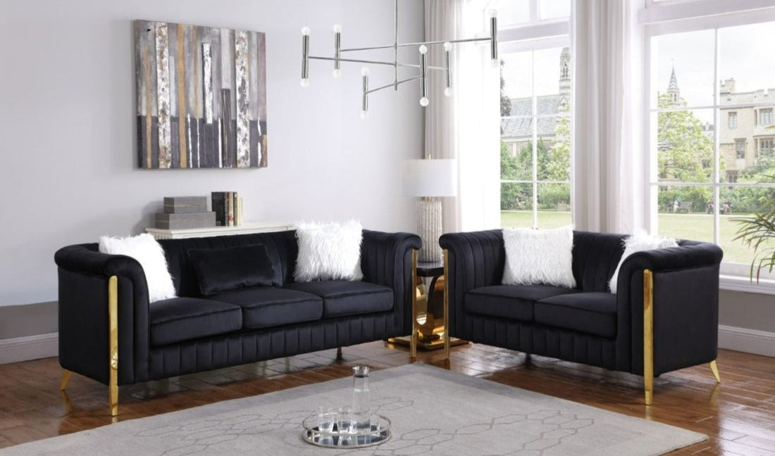 S8288 Fara (Black/Gold) Sofa and Loveseat