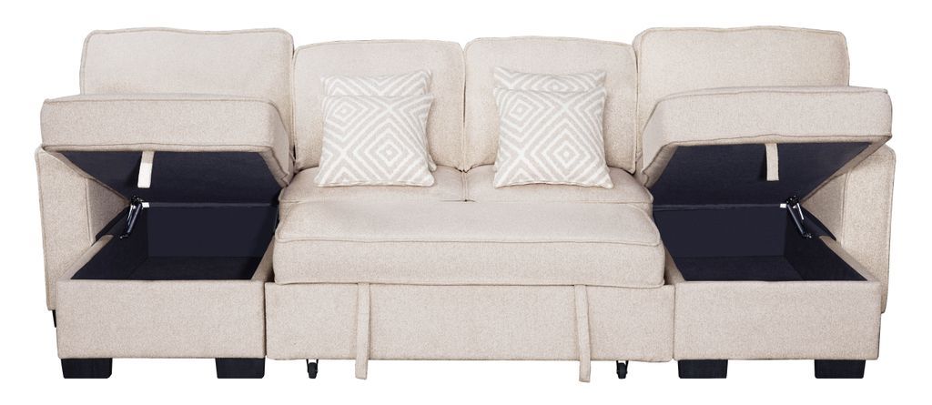 Sahara Beige - Double Storage Chaise Sectional w/ Drop Down Cupholders **ON SALE**