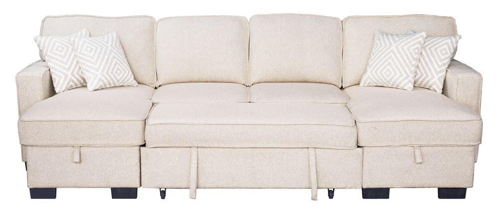 Sahara Beige - Double Storage Chaise Sectional w/ Drop Down Cupholders **ON SALE**