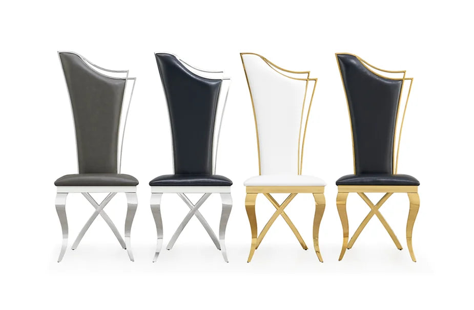 D620 Giovanni White Marble - Like Dining Room Set *BLACK CHROMED CHAIRS IN STOCK*