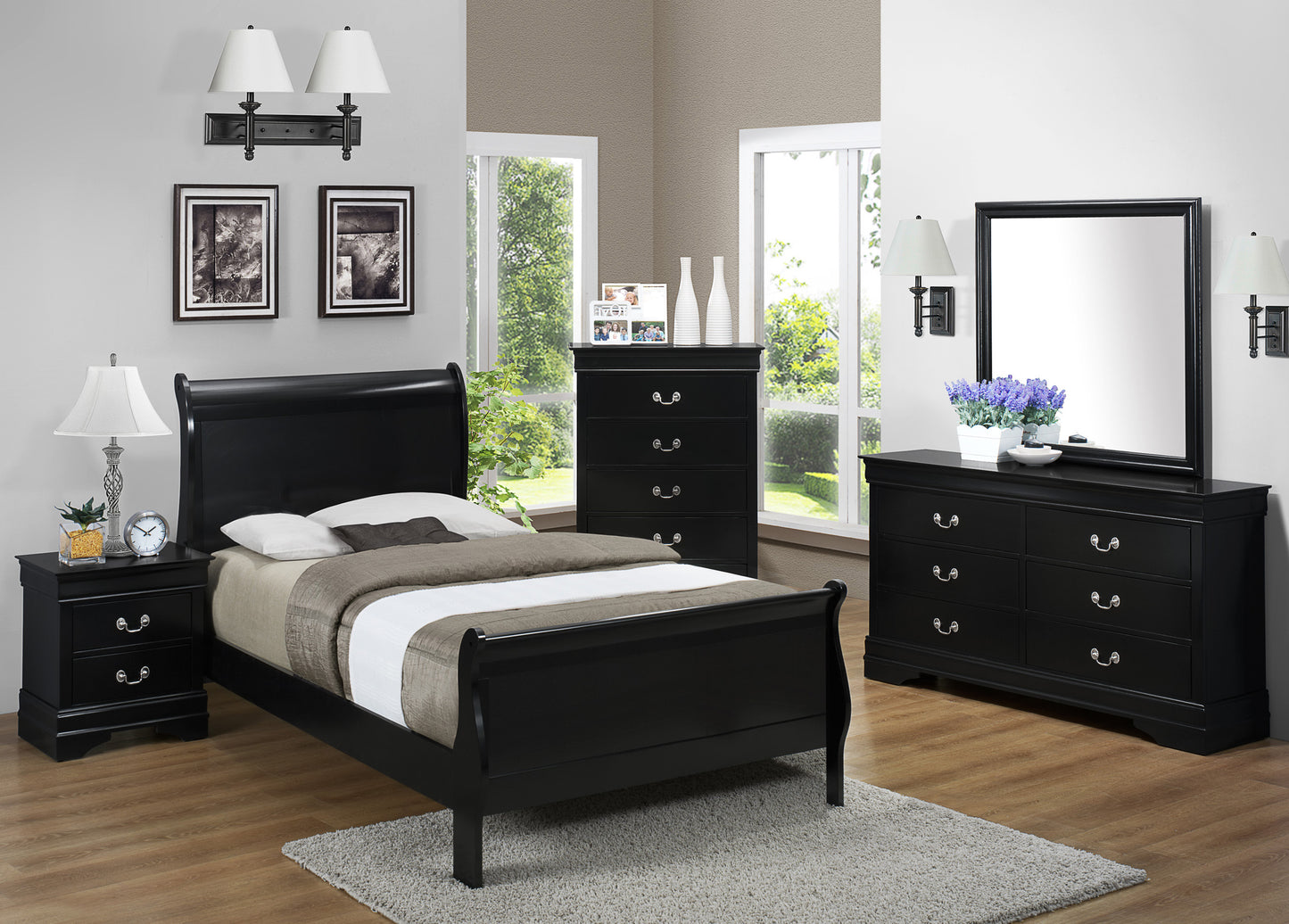 SETB3900 Louis Philip Black Bedroom Set