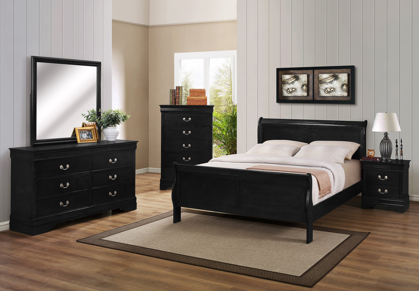 SETB3900 Louis Philip Black Bedroom Set