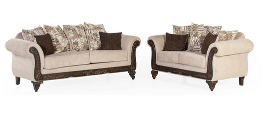 2451 Cream Sofa and Loveseat (Cream) (Grey)