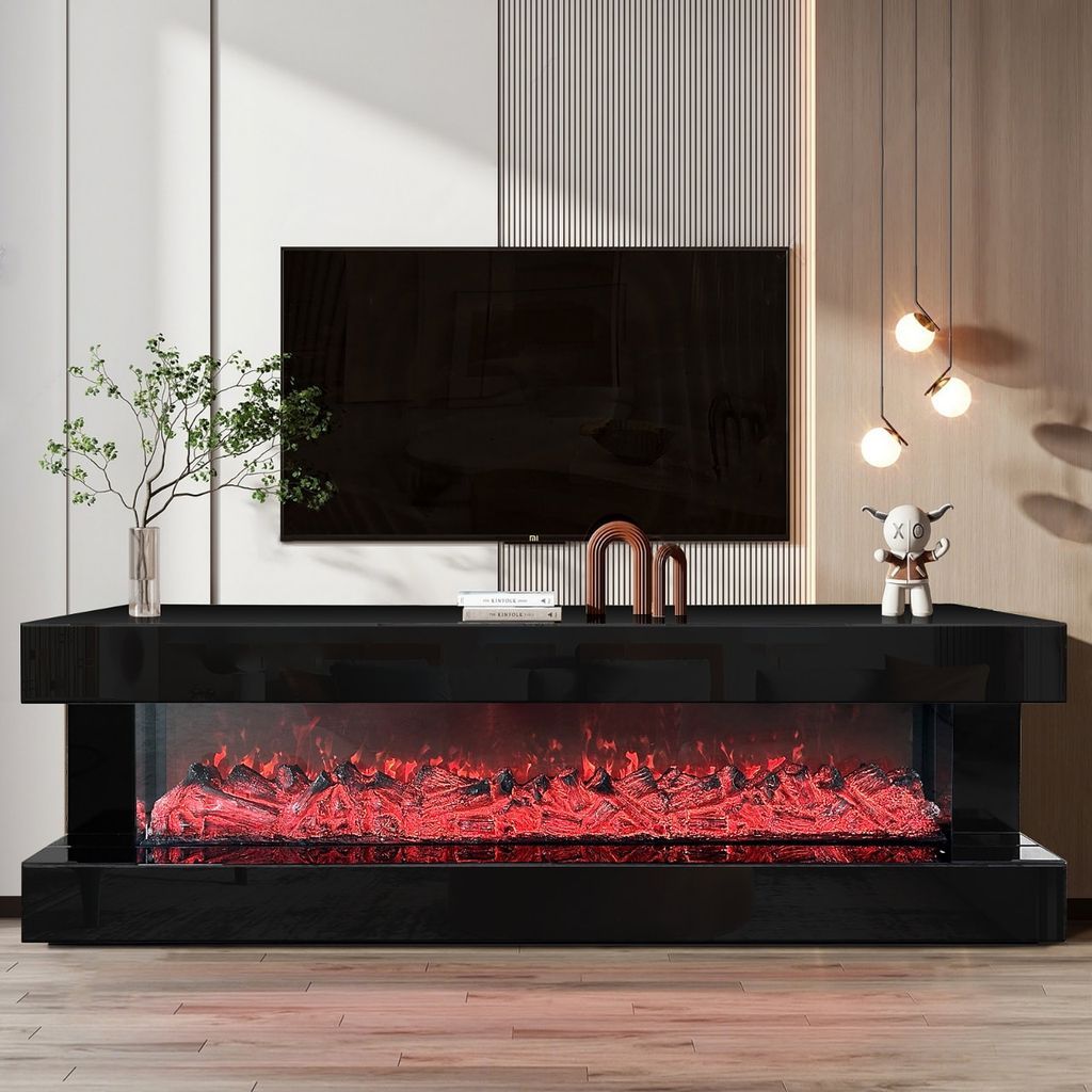 A86 TV STAND W/FIREPLACE (BLACK) **NEW ARRIVAL**