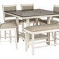 D2310 - Pub Table + 4 Chairs + Bench Dining Room Set