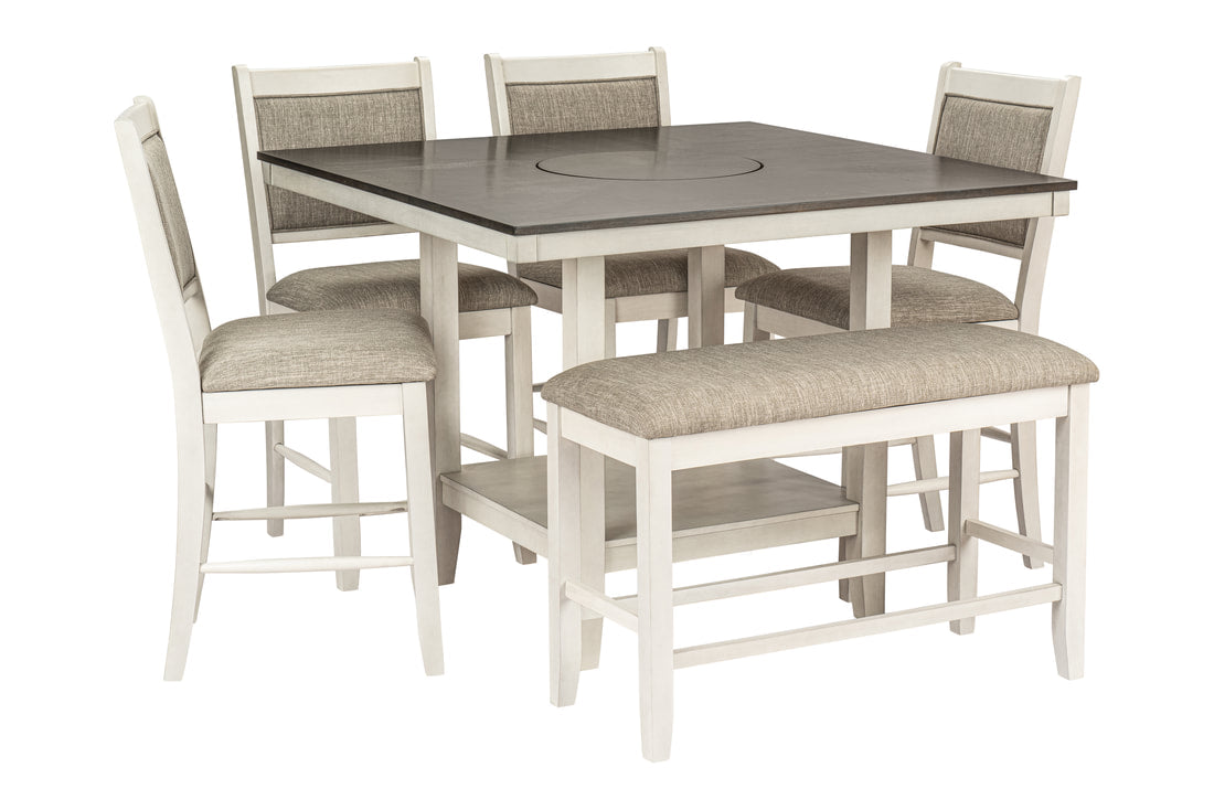 D2310 - Pub Table + 4 Chairs + Bench Dining Room Set