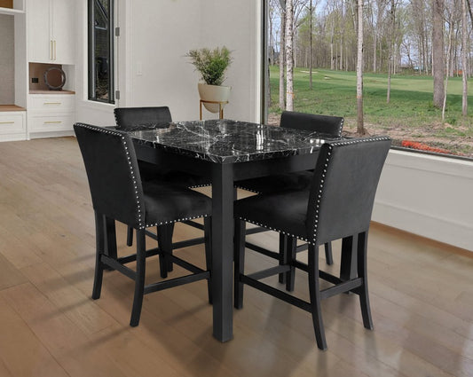 Dior Oynx Black - Pub Table + 4 Chair Dining Set