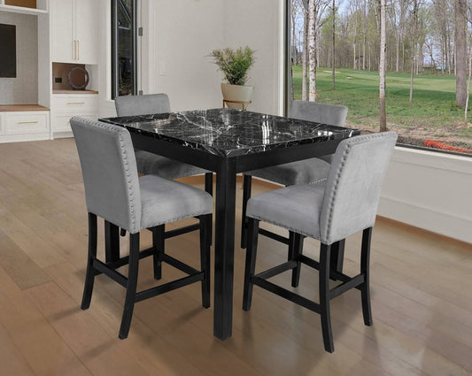 Dior Oynx Grey - Pub Table + 4 Chair Dining Set