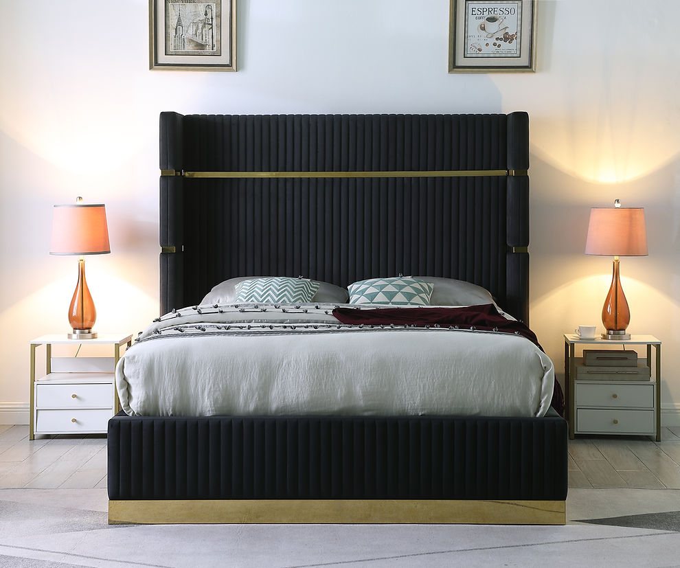 B786 Aspen Black Velvet Platform Bed