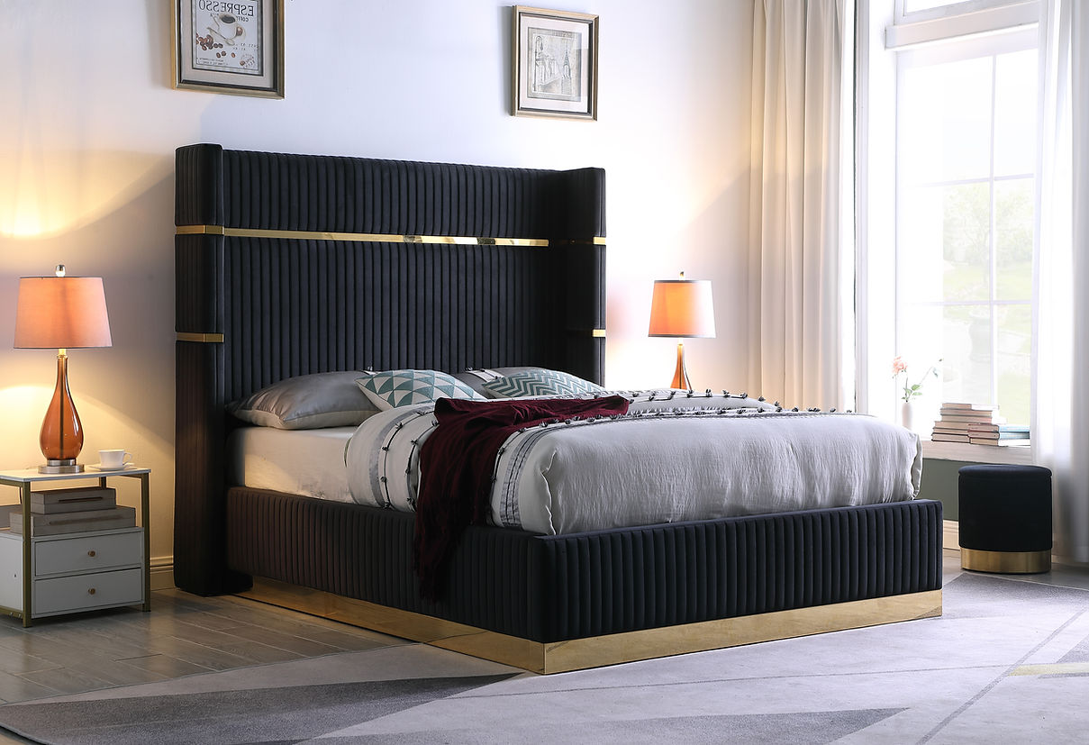 B786 Aspen Black Velvet Platform Bed