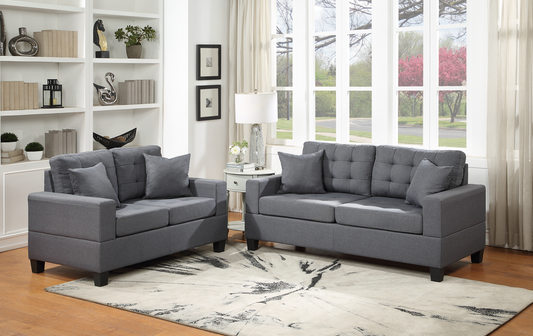 HH1155 2Pc Sofa & Loveseat Set Grey