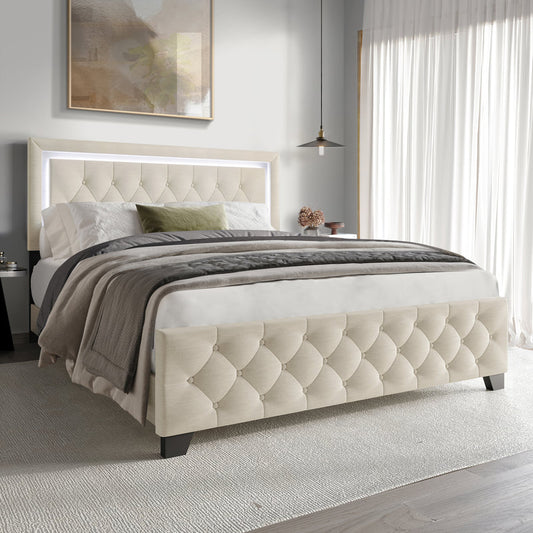 HH260 Beige Platform Bed Queen