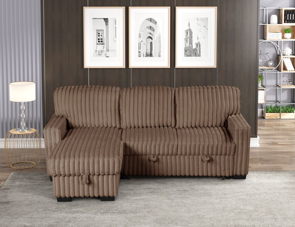 Poland Mocha Reversible Sectional With Pull-Out Bed **ON SALE**