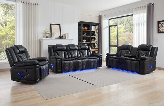 S2025 Innova (Black)3PCS - Sofa and Loveseat, & Recliner