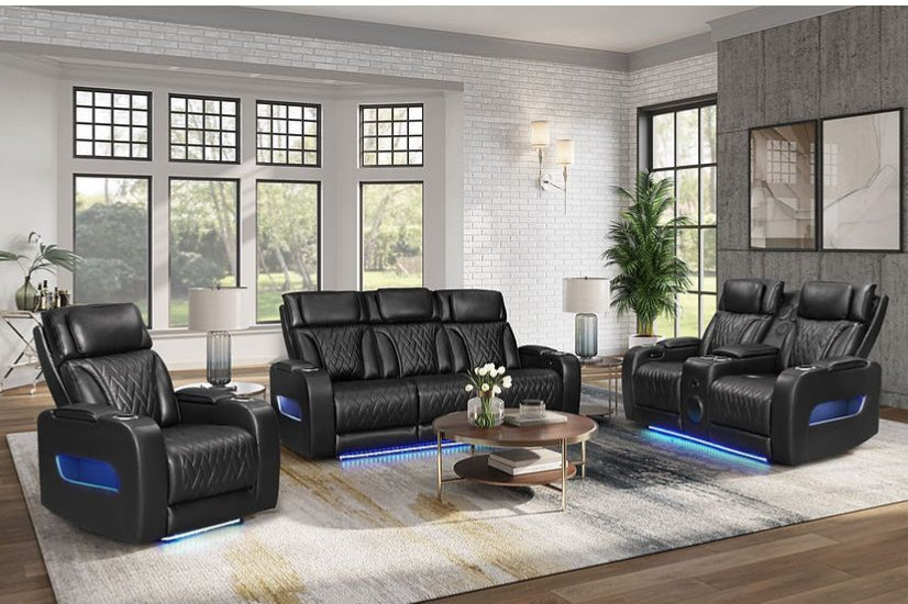 S2024 Skyline (Black)3PCS - Sofa and Loveseat, & Recliner