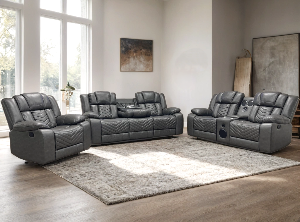 Ace Gray - 3PC Reclining Set 3PCS - Sofa and Loveseat, & Recliner