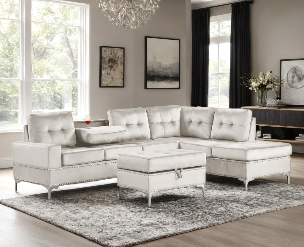 Anserra  Reversible Sectional + Ottoman Set
