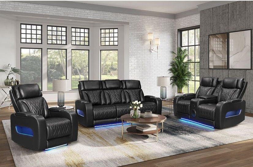 S2024 Skyline (Black)3PCS - Sofa and Loveseat, & Recliner