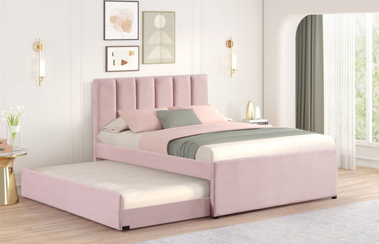 MAYA - Pink Twin, Full Platform Bed w/ Trundle