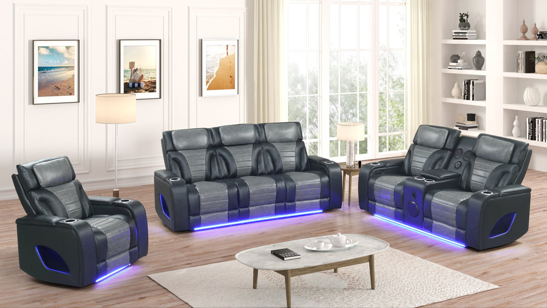 S4200 Robin (Black) 3PCS - Sofa and Loveseat, & Recliner