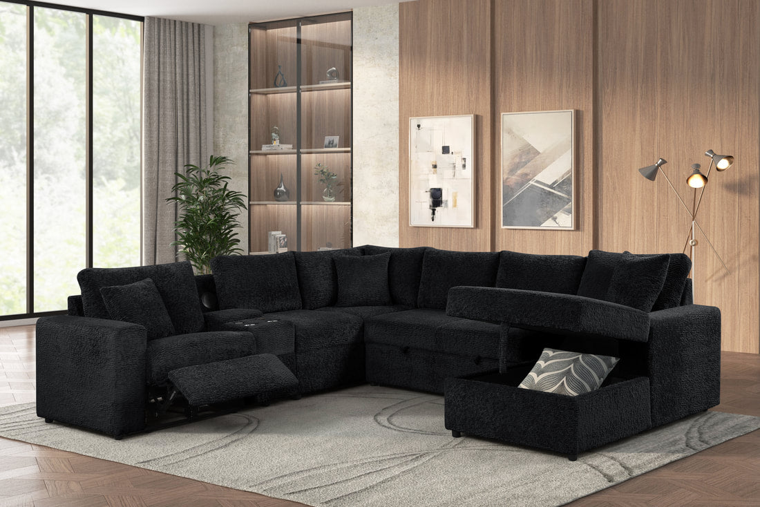 Hunter Black Sectional (W/ Bluetooth Speaker & Pull-Out Bed)