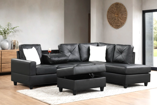 Rocket PU Reversible Sectional (Black)