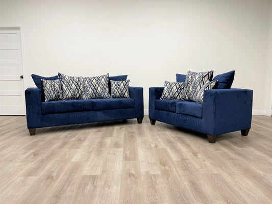 110 2PC Sofa & Loveseat Set (Blue)