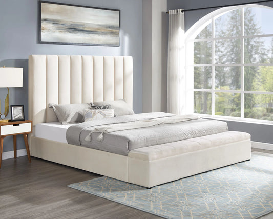 Valencia Beige Velvet Platform Bed