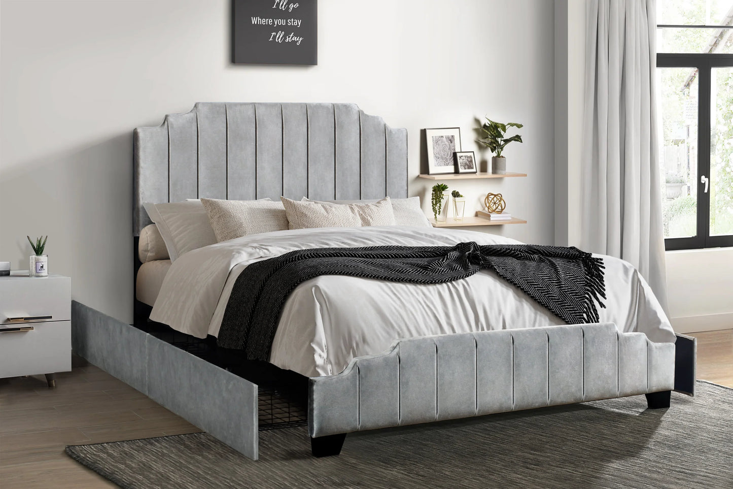 HH970 Grey Platform Bed