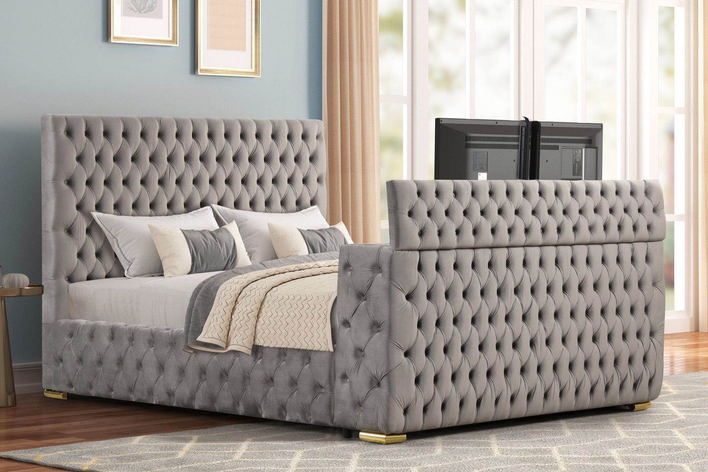 Future Grey Velvet Platform Bed